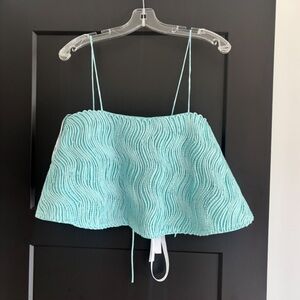 ASOS ARRANGE wavy textured blouse structured trapeze cami top blue Crop Top